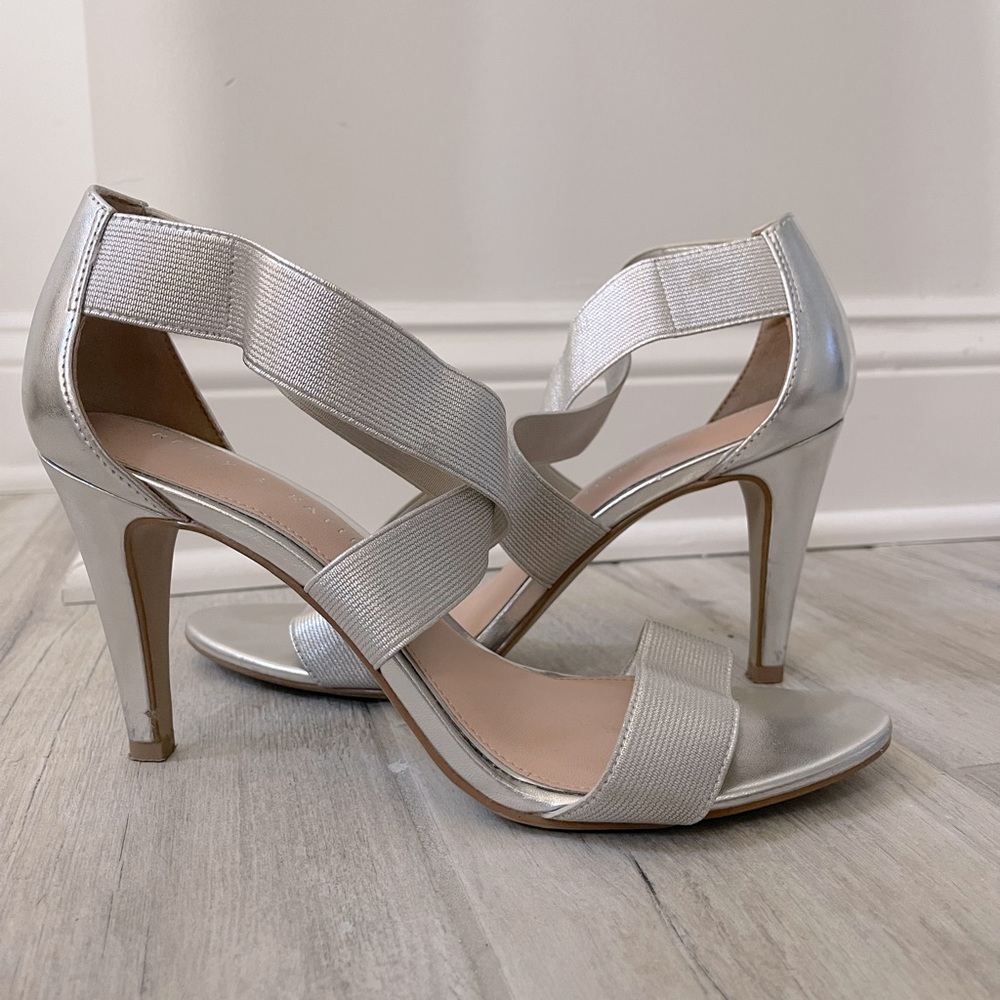 Kelly & Katie Silver Stiletto High Heel Strappy Sandals Formal
